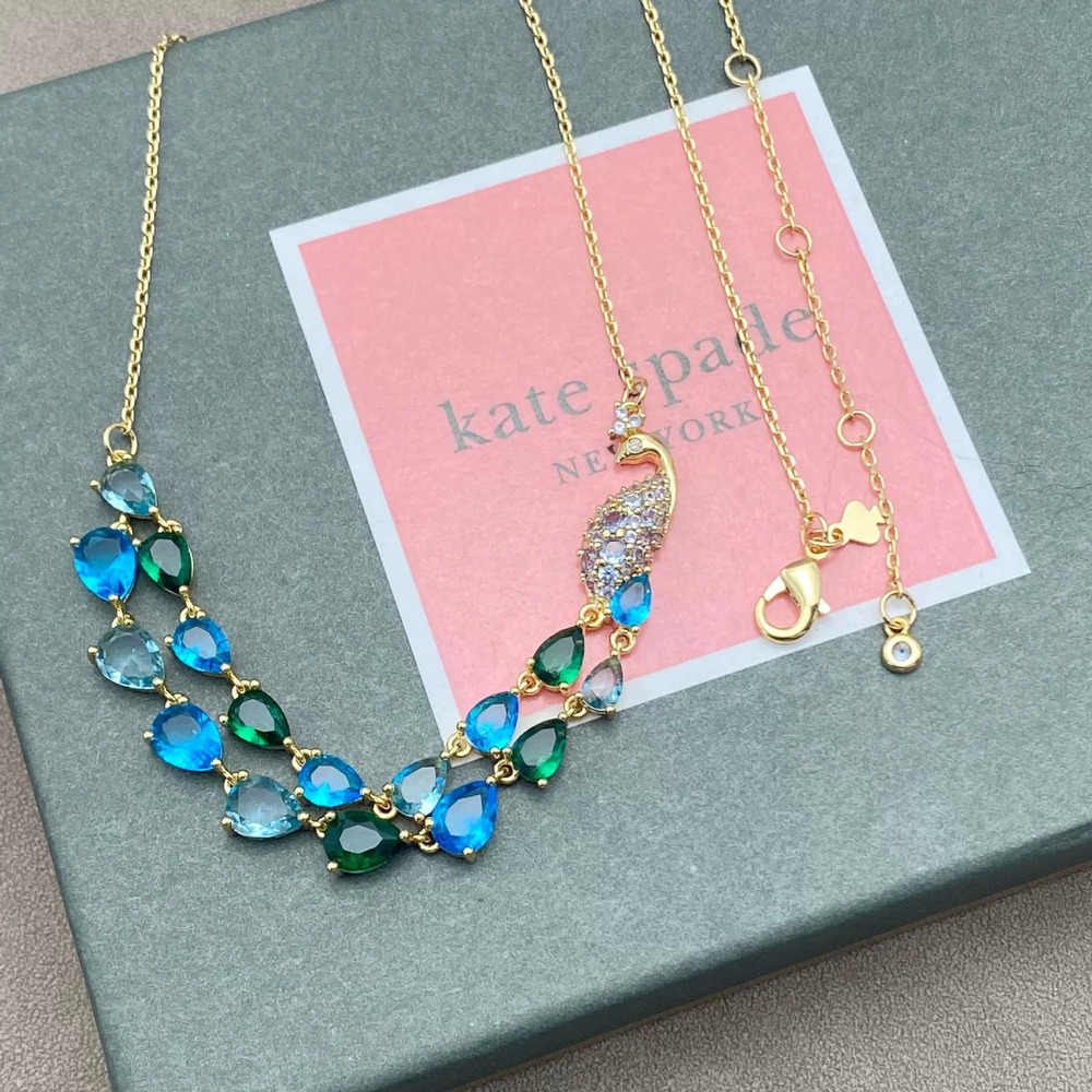 kate spade Blue Green Gradient Zircon Peacock Necklace